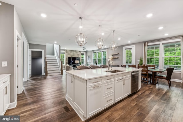 803 Rexford Way, Upper Marlboro, MD 20774 - kitchen featuring a sink, recessed lighting, light countertops, dark wood-type flooring, and a chandelier