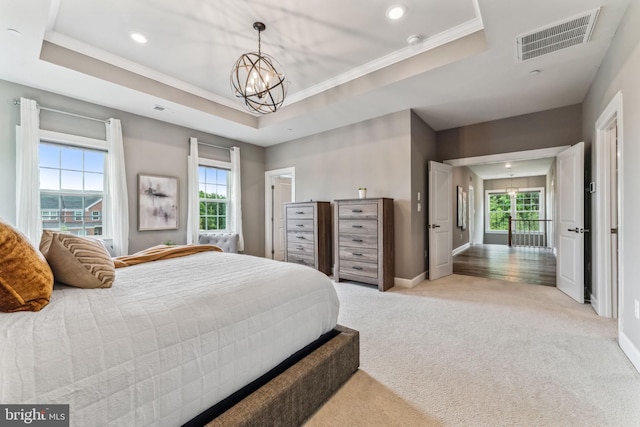 803 Rexford Way, Upper Marlboro, MD 20774 - bedroom featuring a chandelier, a raised ceiling, carpet, recessed lighting, and ornamental molding