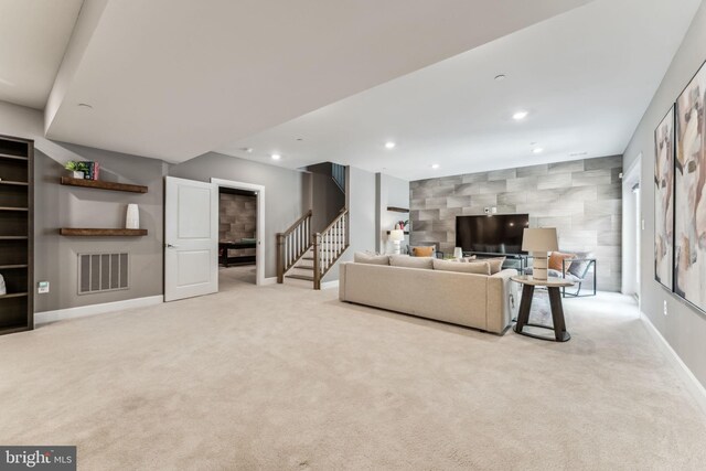 803 Rexford Way, Upper Marlboro, MD 20774 - living room with stairway, carpet flooring, baseboards, and recessed lighting