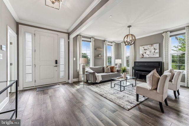 803 Rexford Way, Upper Marlboro, MD 20774 - entrance foyer with ornamental molding, hardwood / wood-style floors, a chandelier, and baseboards