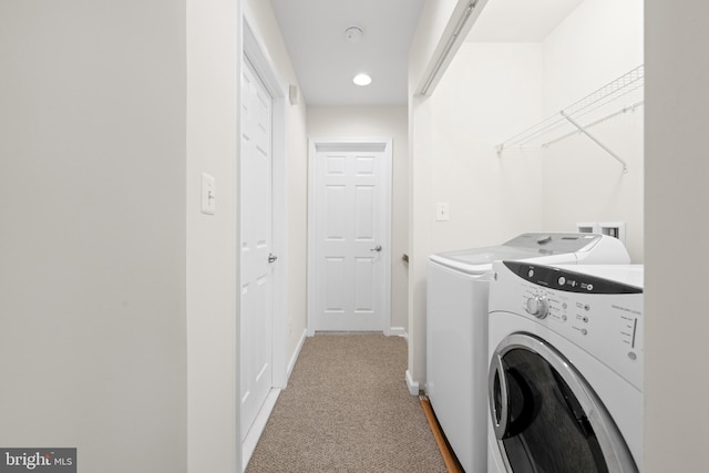 107 Bancroft Dr Unit 96, Fredericksburg, VA 22405 - laundry area featuring separate washer and dryer, carpet flooring, baseboards, and recessed lighting