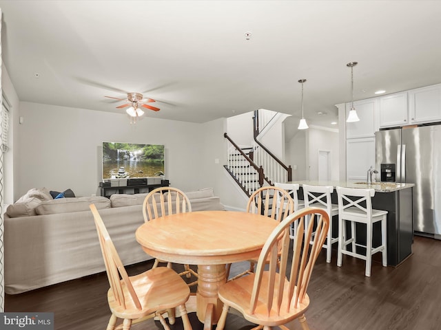 300 Grace Way, Laurel, MD 20707 - dining area with a ceiling fan, stairway, dark wood finished floors, and recessed lighting
