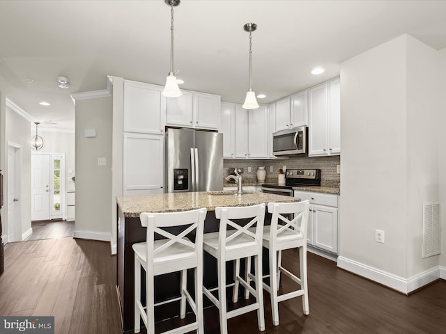 300 Grace Way, Laurel, MD 20707 - kitchen featuring appliances with stainless steel finishes, baseboards, dark wood-style floors, decorative backsplash, and recessed lighting