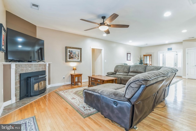 8200 Marshall Corner Rd, Pomfret, MD 20675 - living room with a ceiling fan, light wood-style floors, recessed lighting, and baseboards