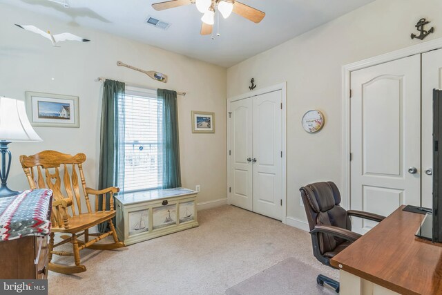 8200 Marshall Corner Rd, Pomfret, MD 20675 - office area featuring ceiling fan, carpet, and baseboards