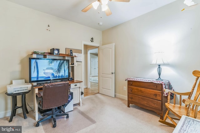 8200 Marshall Corner Rd, Pomfret, MD 20675 - office area with a ceiling fan, light colored carpet, and baseboards