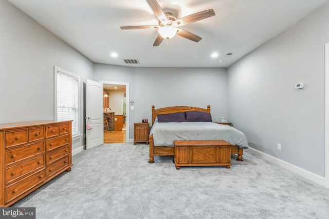 8200 Marshall Corner Rd, Pomfret, MD 20675 - carpeted bedroom with baseboards, recessed lighting, ensuite bath, and ceiling fan