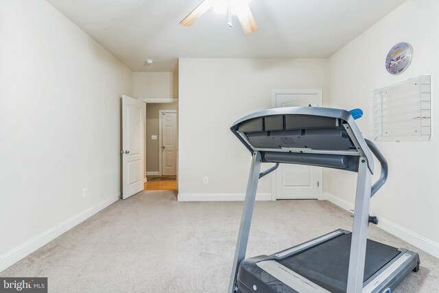 8200 Marshall Corner Rd, Pomfret, MD 20675 - exercise area featuring carpet floors, ceiling fan, and baseboards