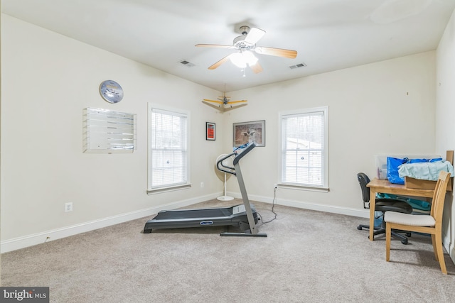 8200 Marshall Corner Rd, Pomfret, MD 20675 - workout area featuring carpet floors, ceiling fan, and baseboards