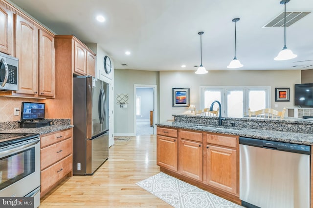 8200 Marshall Corner Rd, Pomfret, MD 20675 - kitchen with appliances with stainless steel finishes, a sink, dark stone countertops, recessed lighting, and tasteful backsplash