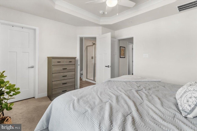10732 Lamoka Ln, New Market, MD 21774 - carpeted bedroom with a raised ceiling, baseboards, and a ceiling fan