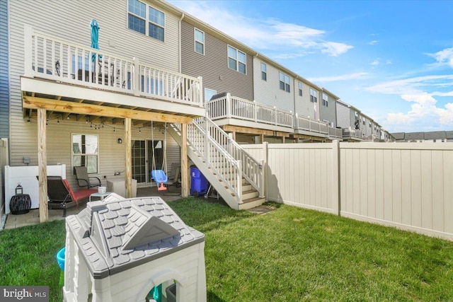 10732 Lamoka Ln, New Market, MD 21774 - back of property featuring a wooden deck, a patio area, stairway, and a residential view
