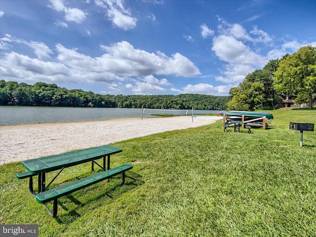 10732 Lamoka Ln, New Market, MD 21774 - view of property's community with volleyball court, a forest view, a yard, and a water view