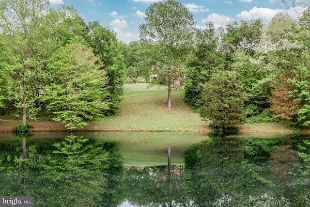 view of community with a water view