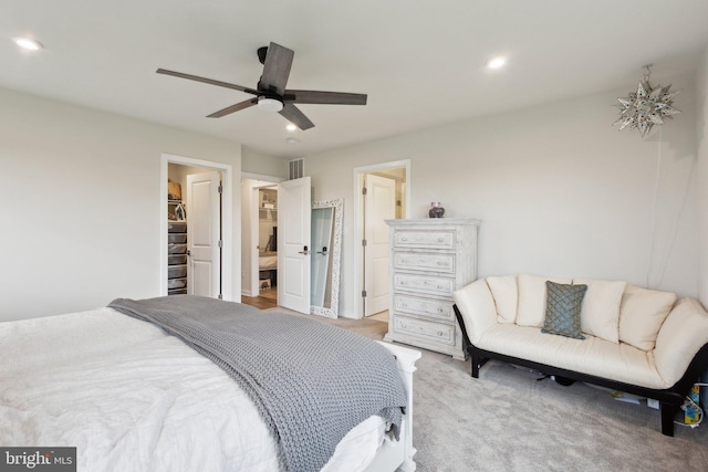 2627 Loganberry Dr, Herndon, VA 20171 - bedroom featuring a spacious closet, recessed lighting, a ceiling fan, light carpet, and a closet