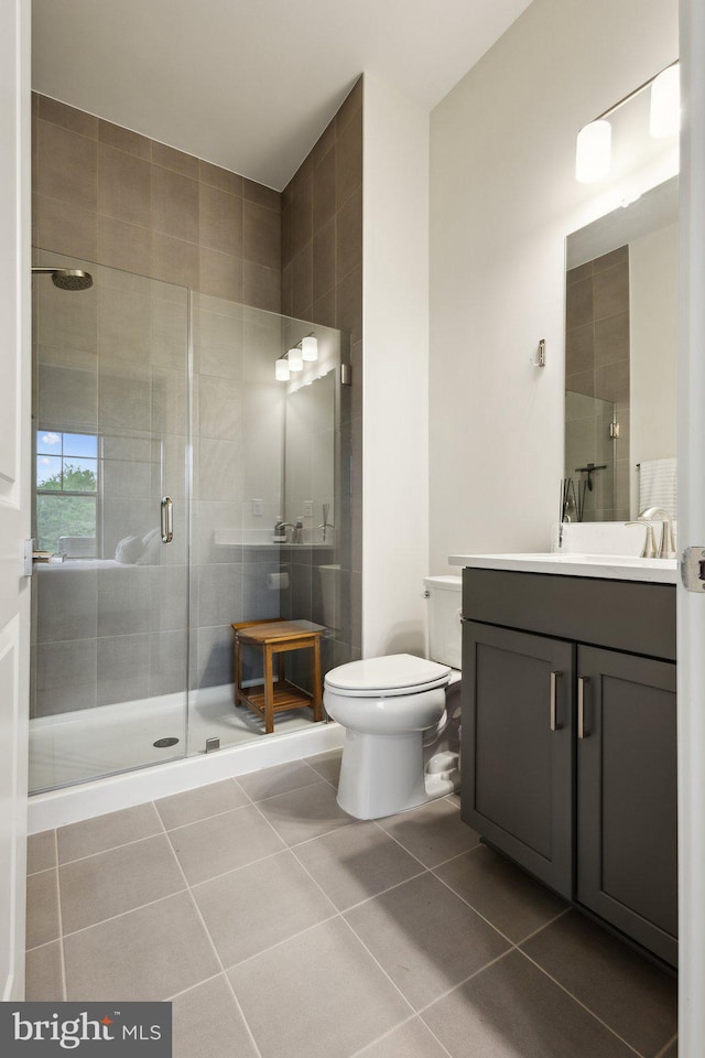2627 Loganberry Dr, Herndon, VA 20171 - full bath featuring tile patterned floors, a shower stall, vanity, and toilet