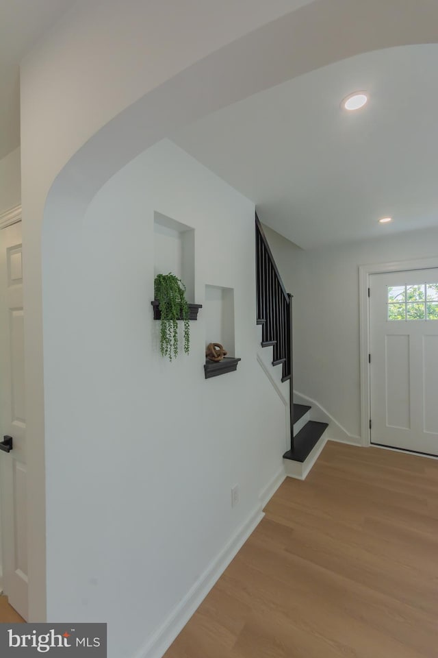5446 Varnum St, Bladensburg, MD 20710 - foyer entrance with light wood finished floors, stairs, recessed lighting, and baseboards