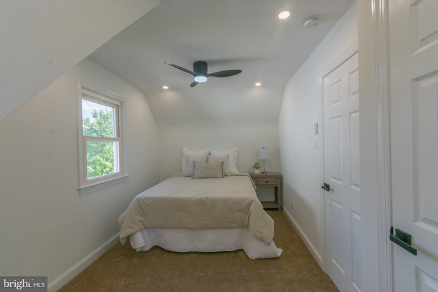 5446 Varnum St, Bladensburg, MD 20710 - bedroom with baseboards, carpet floors, vaulted ceiling, recessed lighting, and a ceiling fan