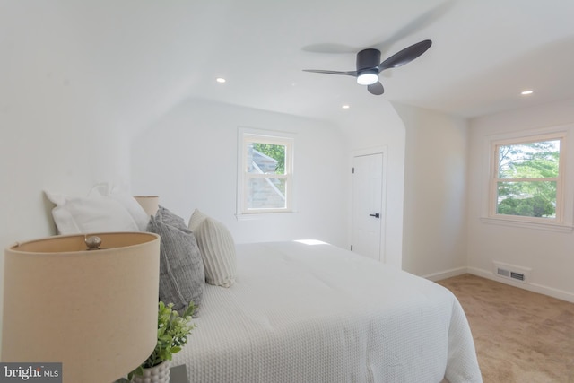 5446 Varnum St, Bladensburg, MD 20710 - bedroom featuring light colored carpet, baseboards, vaulted ceiling, ceiling fan, and recessed lighting