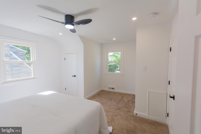 5446 Varnum St, Bladensburg, MD 20710 - bedroom with light colored carpet, baseboards, recessed lighting, and ceiling fan