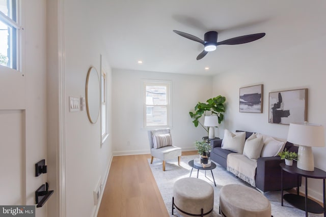 5446 Varnum St, Bladensburg, MD 20710 - living room with a ceiling fan, light wood-type flooring, baseboards, and recessed lighting