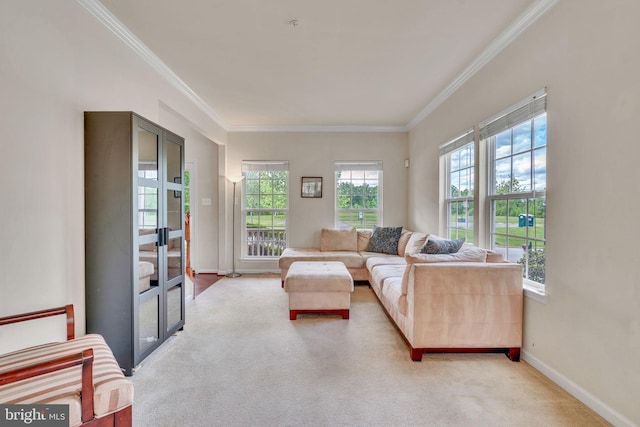 2708 Lake Forest Dr, Upper Marlboro, MD 20774 - living room featuring ornamental molding, baseboards, and carpet flooring