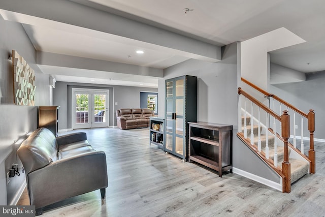 2708 Lake Forest Dr, Upper Marlboro, MD 20774 - living area featuring wood finished floors, stairway, french doors, baseboards, and recessed lighting