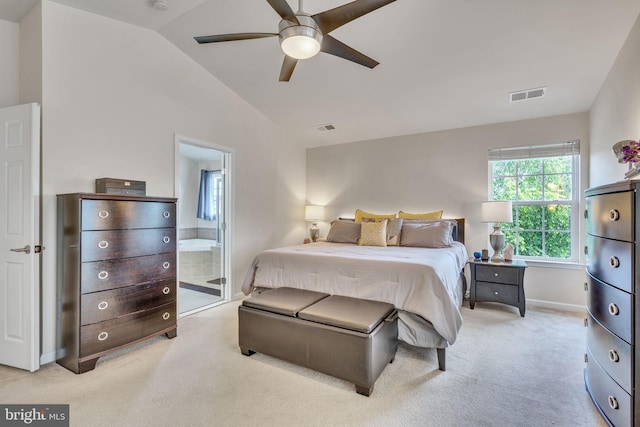 2708 Lake Forest Dr, Upper Marlboro, MD 20774 - bedroom with light carpet, vaulted ceiling, baseboards, and a ceiling fan