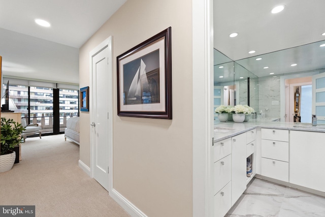 700 New Hampshire Ave NW Unit 507, Washington, DC 20037 - corridor with recessed lighting, light marble finish flooring, baseboards, and a sink