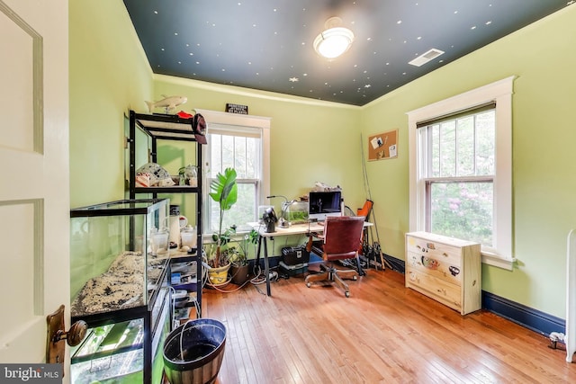 7017 Woodland Ave, Takoma Park, MD 20912 - home office featuring wood-type flooring and ornamental molding