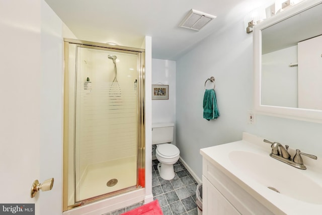 7017 Woodland Ave, Takoma Park, MD 20912 - bathroom featuring a shower stall, toilet, vanity, and baseboards