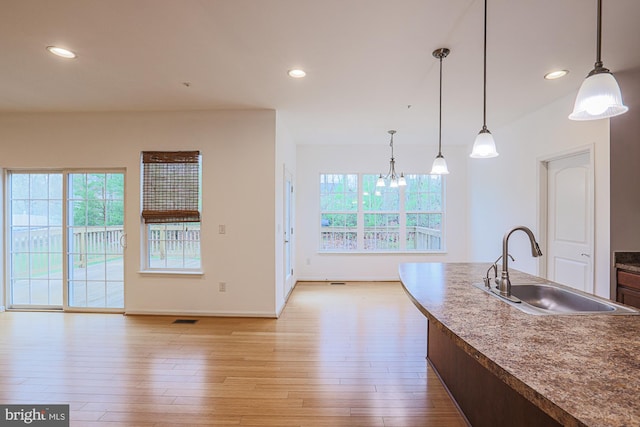 596 Claiborne Road, North East, MD 21901 - kitchen with a sink, light wood-style floors, healthy amount of natural light, hanging light fixtures, and recessed lighting