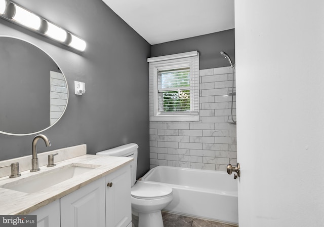 full bath with toilet, vanity, and shower / bathtub combination