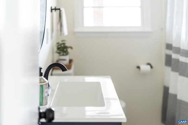bathroom featuring a shower with curtain, a healthy amount of sunlight, and a sink