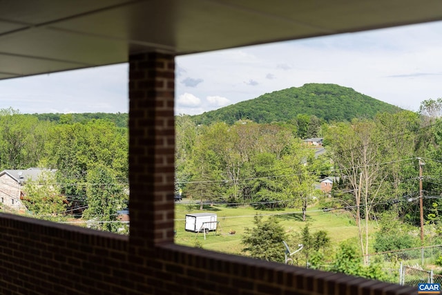view of mountain feature with a wooded view