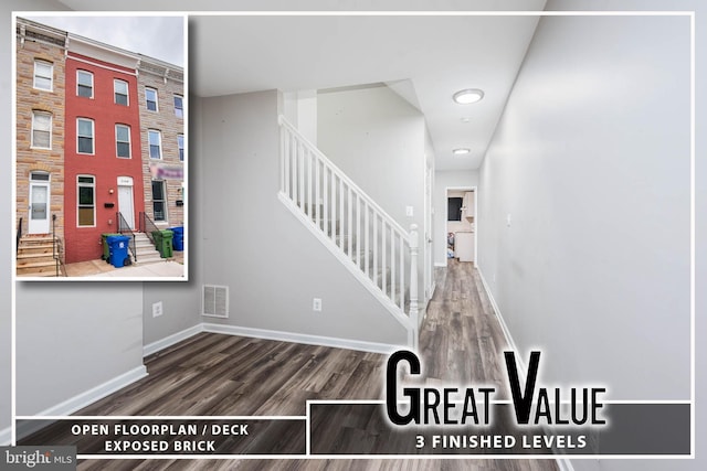 2108 E Hoffman St, Baltimore, MD 21213 - stairs with baseboards, visible vents, and wood finished floors