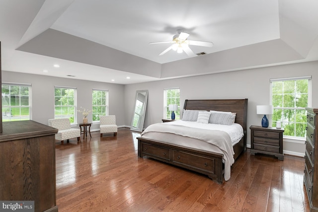 10609 Little Run Farm Ct, Vienna, VA 22182 - bedroom featuring a raised ceiling, wood-type flooring, recessed lighting, baseboards, and ceiling fan