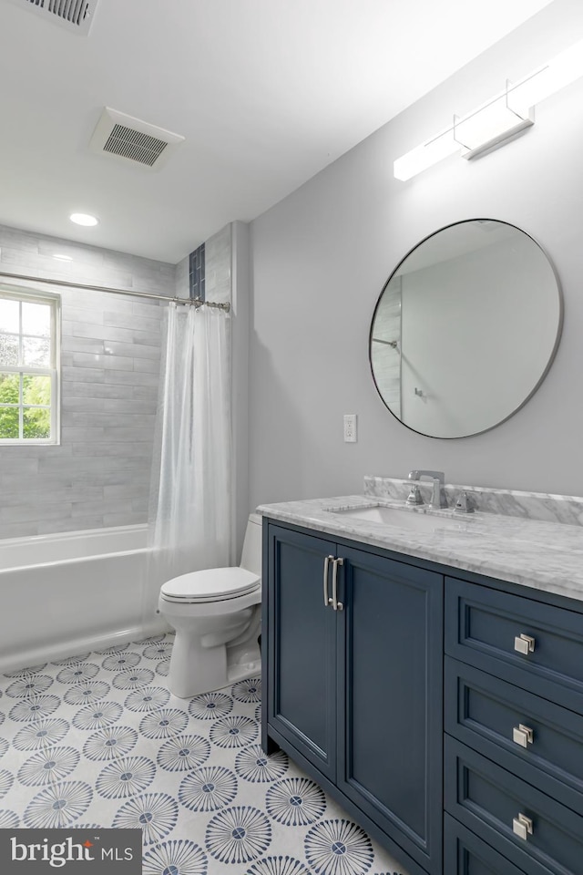 10609 Little Run Farm Ct, Vienna, VA 22182 - bathroom featuring toilet, vanity, shower / tub combo with curtain, and tile patterned floors