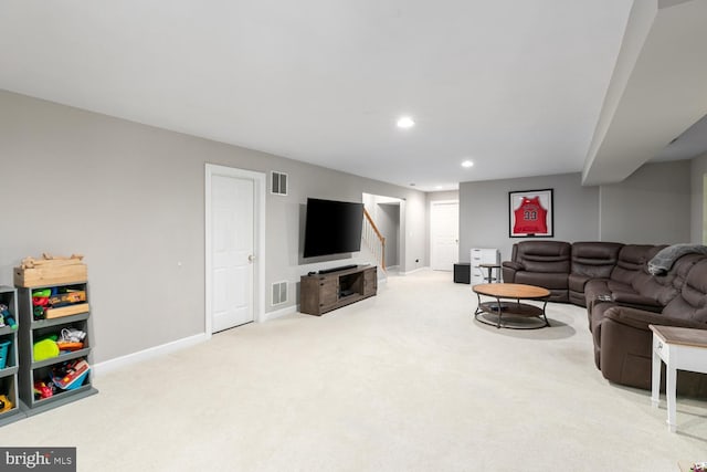 10609 Little Run Farm Ct, Vienna, VA 22182 - carpeted living area with recessed lighting, baseboards, and stairway