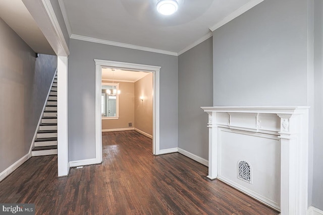 2014 Penrose Ave, Baltimore, MD 21223 - unfurnished room with wood finished floors, stairs, ornamental molding, baseboards, and a chandelier