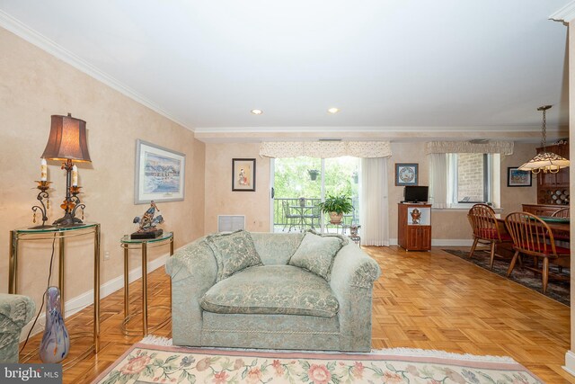 1655 Oakwood Dr Unit N323, Narberth, PA 19072 - living area featuring ornamental molding, baseboards, and recessed lighting
