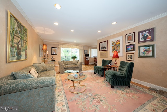 1655 Oakwood Dr Unit N323, Narberth, PA 19072 - living room with crown molding, recessed lighting, baseboards, and wood finished floors