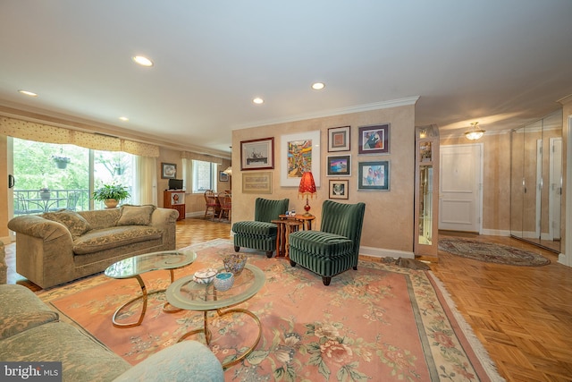 1655 Oakwood Dr Unit N323, Narberth, PA 19072 - living room with ornamental molding, baseboards, and recessed lighting