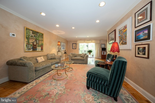 1655 Oakwood Dr Unit N323, Narberth, PA 19072 - living area featuring baseboards, recessed lighting, and crown molding