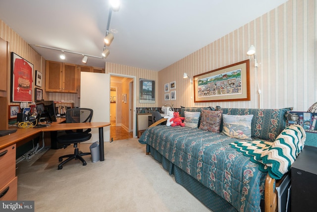 1655 Oakwood Dr Unit N323, Narberth, PA 19072 - bedroom with wallpapered walls, light colored carpet, and an office area