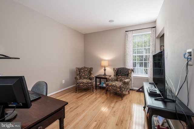 office with light wood-style floors and baseboards