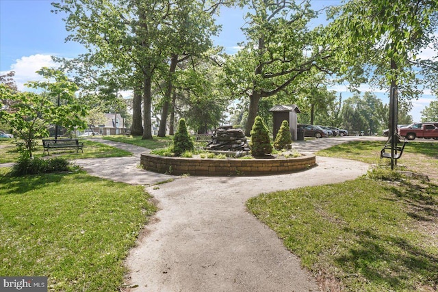view of property's community with a yard