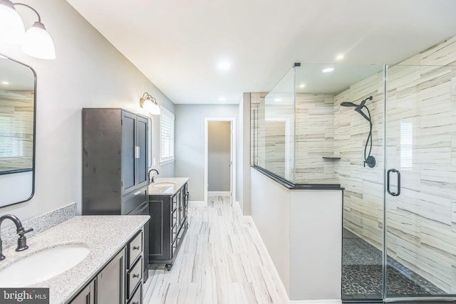 7290 Southern Maryland Blvd, Owings, MD 20736 - full bathroom with a stall shower, two vanities, recessed lighting, and baseboards