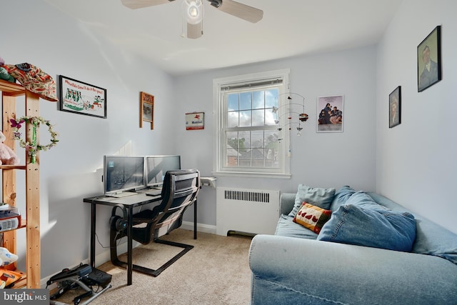 409 Academy Rd, Baltimore, MD 21228 - home office with radiator heating unit, light carpet, a ceiling fan, and baseboards