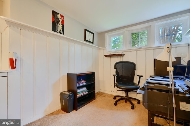 409 Academy Rd, Baltimore, MD 21228 - office featuring a decorative wall, light colored carpet, and wainscoting